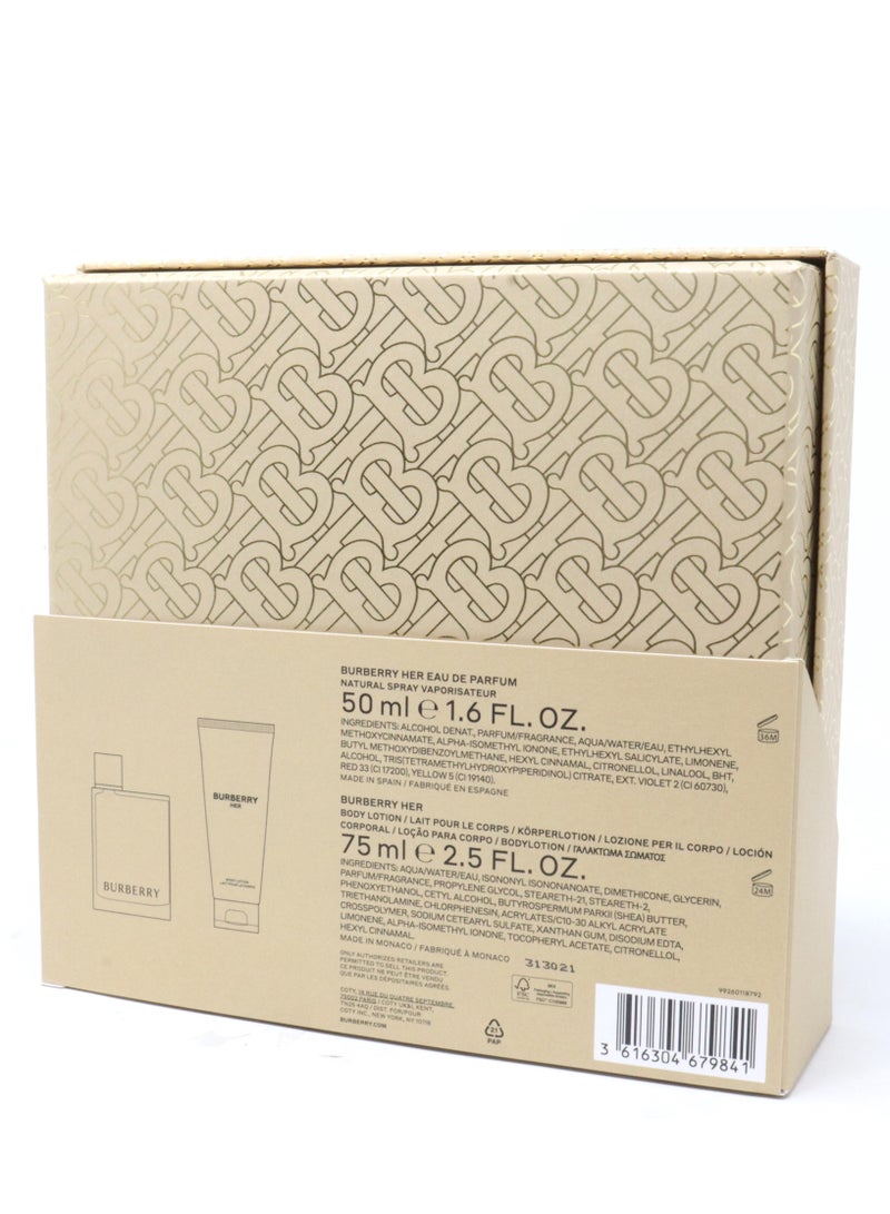 BURBERRY HER 2 Pieces Gift set EDP 50ml Spray + 75ml Body Lotion 1.7 FL Ozml  - Image 2