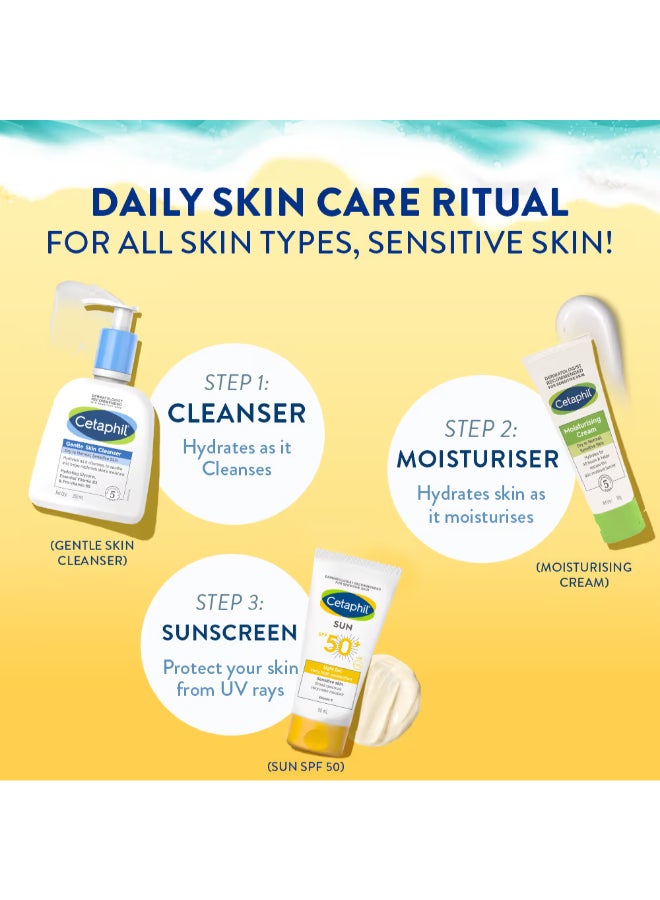 Sun Spf 50+ Gel, Sunscreen Face And Body For Men And Women, Oily And Very Sensitive Skin, Very Water Resistant, Unscented 100ml