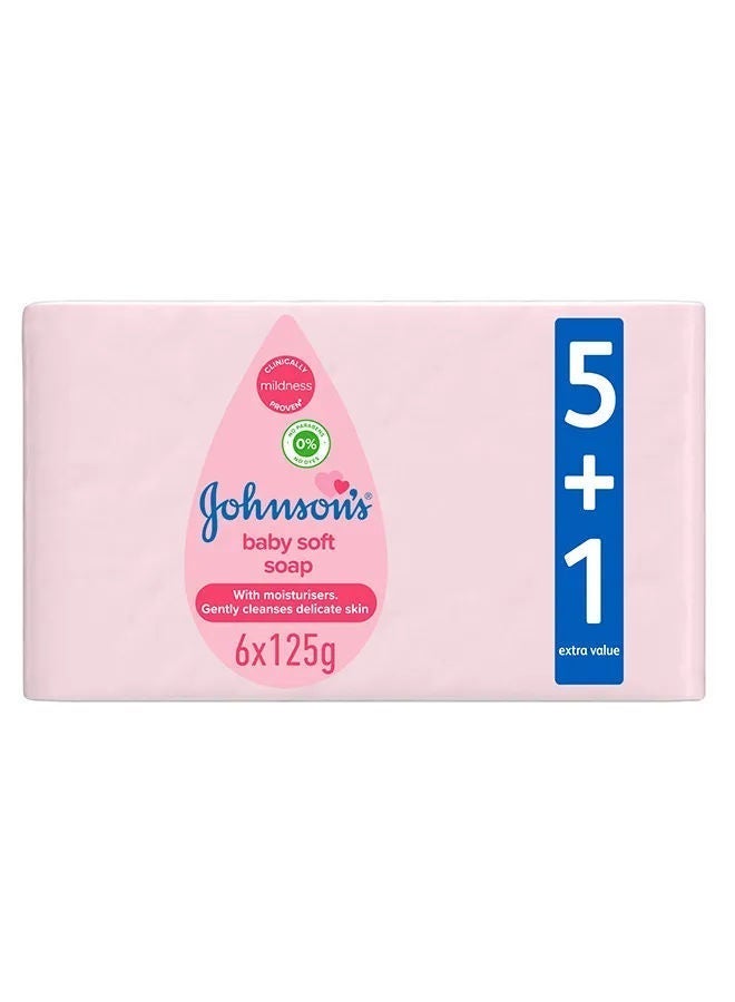 Johnson's Baby Soft Soap, Pack Of 6, 125g 