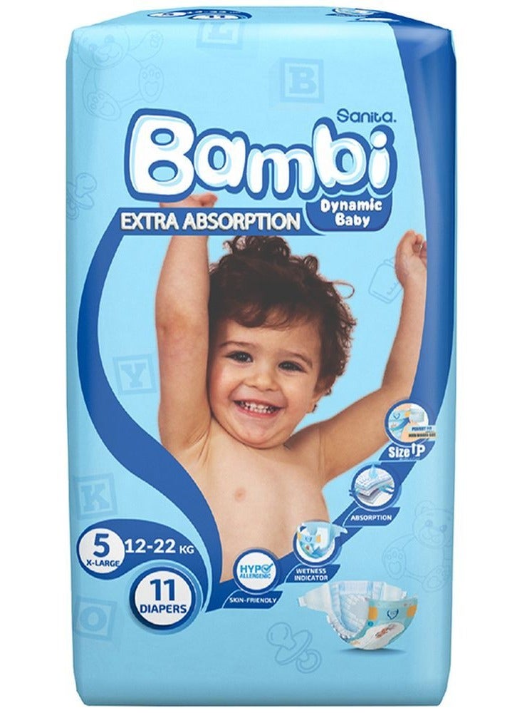سانيتا حفاضات بيبي بامبي توم وجيري، الحجم 5، XL، 12-22 كجم، 11 حبة