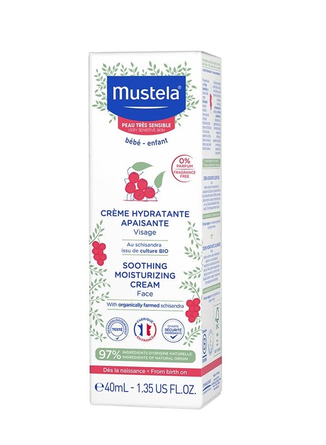 Mustela Baby Soothing Moisturizing Cream - Face Moisturizer for Very Sensitive Skin - with Natural Avocado & Schizandra Berry - Fragrance-Free - 1.35 fl. oz. - Image 1