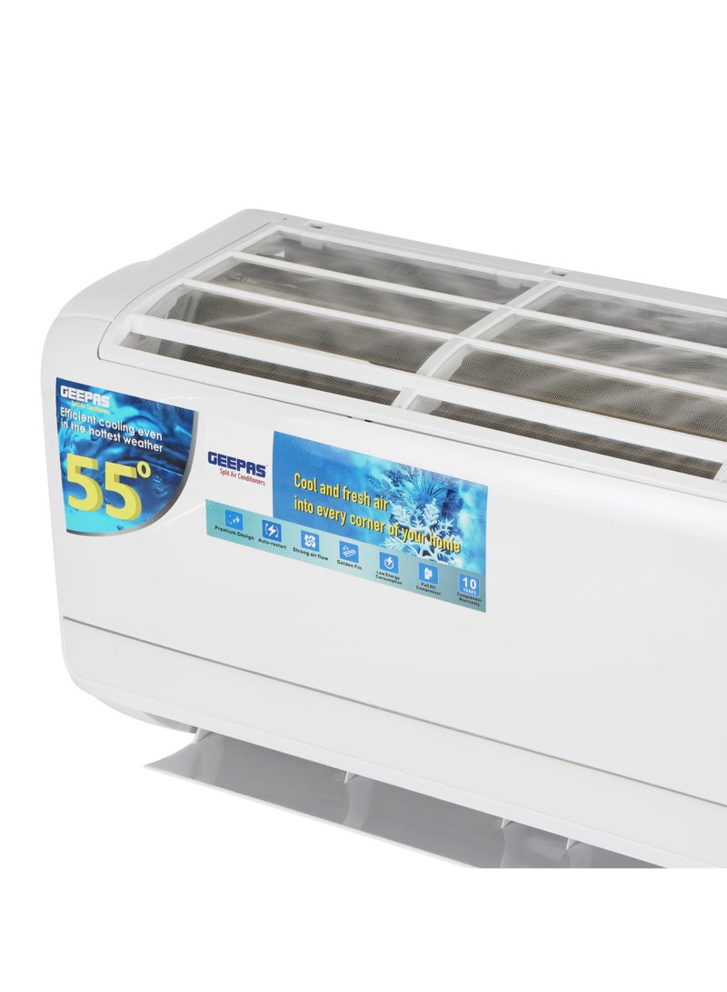 GEEPAS - 2.0 Ton Split Air Conditioner 24000 BTU With LED Display And Remote Control | Strong Airflow Auto Restart Function, Golden Fin Technology | Ideal for Bedrooms, Living Rooms, Study Spaces, Offices, etc.| 10 Years Compressor Warranty - GACS247RCA White - Image 1
