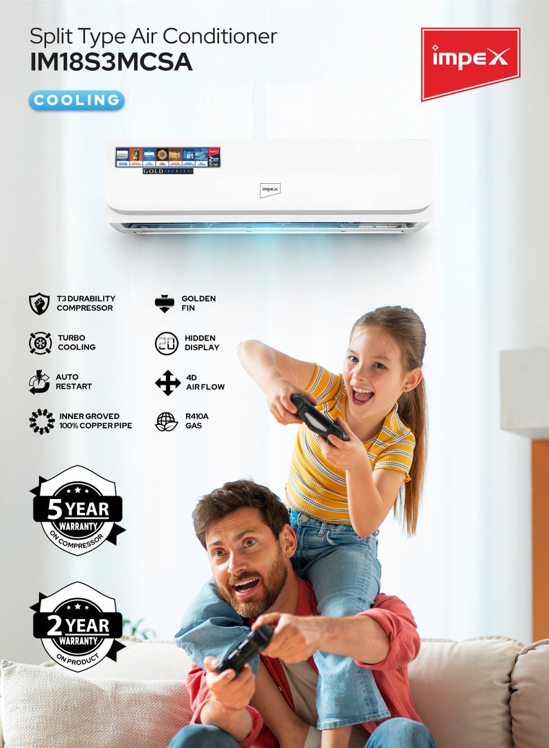 إمبكس 1.5 Ton Cooling Only Split AC | 4D Air Flow | 18000 BTU | 100% Copper Pipe | Turbo Cooling | Hidden Display | R410A Gas | Auto Restart | Golden Fin | T3 Compressor | IM18S3MCSA 2200 W IM18S3MCSA White  - Image 2