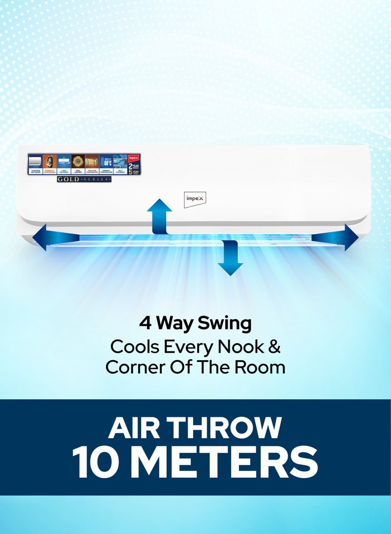 Impex - 1.5 Ton Cooling Only Split AC | 4D Air Flow | 18000 BTU | 100% Copper Pipe | Turbo Cooling | Hidden Display | R410A Gas | Auto Restart | Golden Fin | T3 Compressor | IM18S3MCSA 2200 W IM18S3MCSA White - Image 1