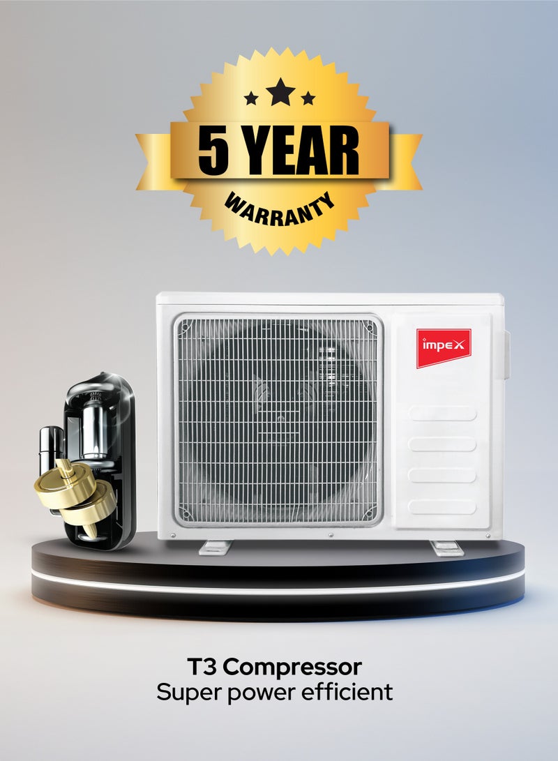 Impex 1.5 Ton Cooling Only Split AC | 4D Air Flow | 18000 BTU | 100% Copper Pipe | Turbo Cooling | Hidden Display | R410A Gas | Auto Restart | Golden Fin | T3 Compressor | IM18S3MCSA 2200 W IM18S3MCSA White - Image 4