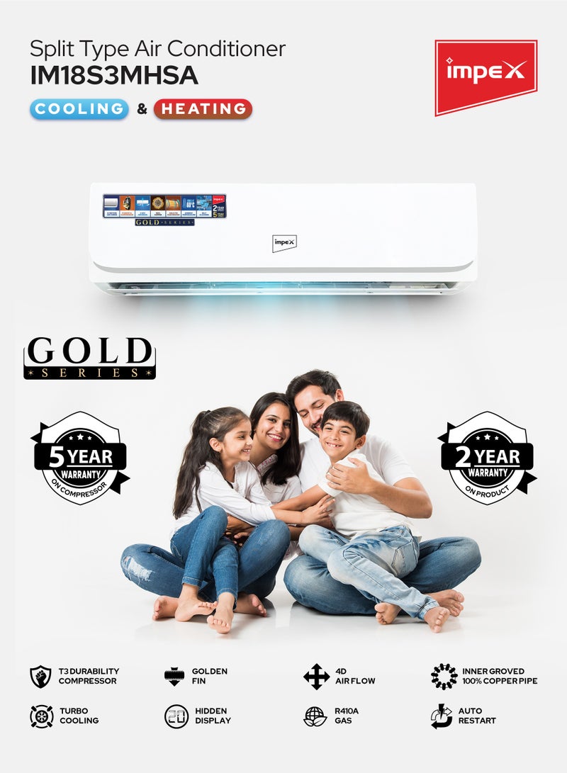 إمبكس 1.5 Ton Heating & Cooling Split Air Conditioner | 18000 BTU | 4D Air Flow | Turbo Cooling | 100% Copper Pipe | Hidden Display | R410A Gas | T3 Compressor | Auto Restart | IM18S3MHSA 2200 W IM18S3MHSA White  - Image 2