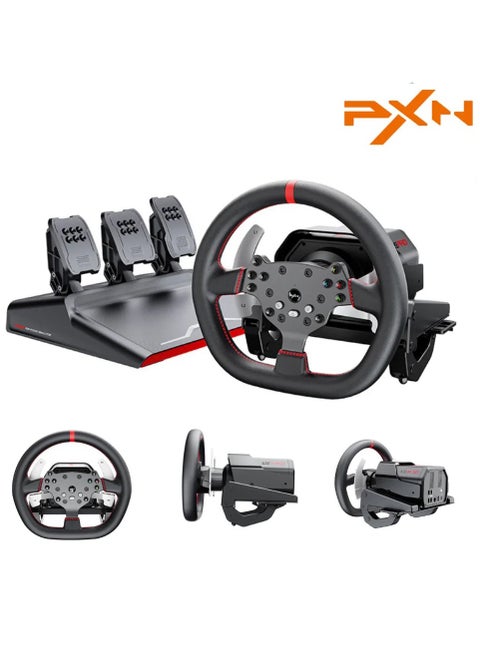 V10 Pro Direct Drive Racing Wheel – 3.2Nm Torque, Servo Motor, Multi-Platform (PC, Xbox, PS4) – 270mm D-Shaped Wheel, 3-Pedal Bundle (Clutch, Brake, Accelerator), Hall-Effect Magnetic Pedals, F1 Paddle Shifters, App Control, Intelligent Cooling 17 Programmable Buttons – Ultimate Realistic Driving Simulator