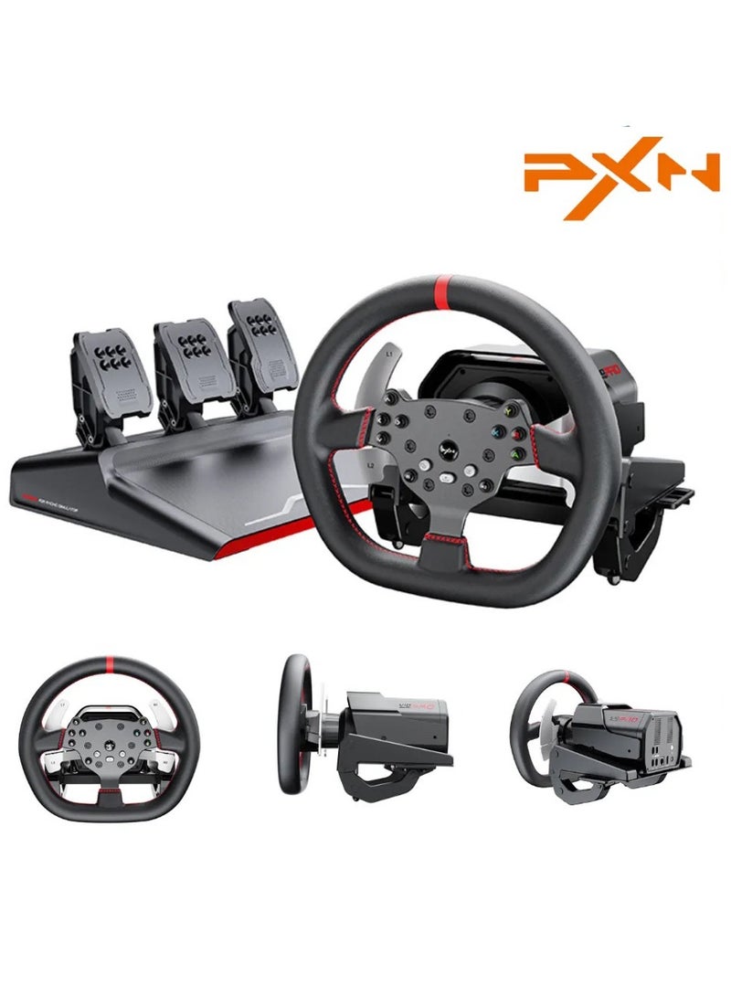 PXN V10 Pro Direct Drive Racing Wheel – 3.2Nm Torque, Servo Motor, Multi-Platform (PC, Xbox, PS4) – 270mm D-Shaped Wheel, 3-Pedal Bundle (Clutch, Brake, Accelerator), Hall-Effect Magnetic Pedals, F1 Paddle Shifters, App Control, Intelligent Cooling 17 Programmable Buttons – Ultimate Realistic Driving Simulator  - Image 1