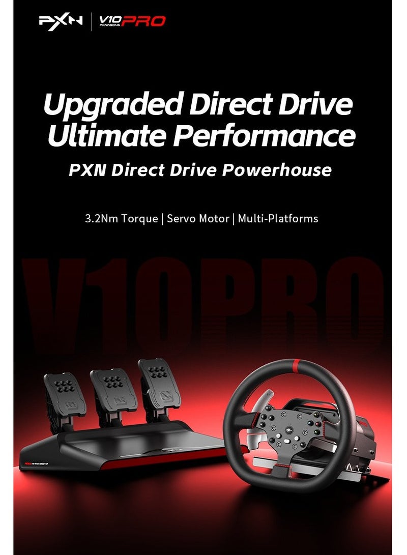 PXN V10 Pro Direct Drive Racing Wheel – 3.2Nm Torque, Servo Motor, Multi-Platform (PC, Xbox, PS4) – 270mm D-Shaped Wheel, 3-Pedal Bundle (Clutch, Brake, Accelerator), Hall-Effect Magnetic Pedals, F1 Paddle Shifters, App Control, Intelligent Cooling 17 Programmable Buttons – Ultimate Realistic Driving Simulator  - Image 2