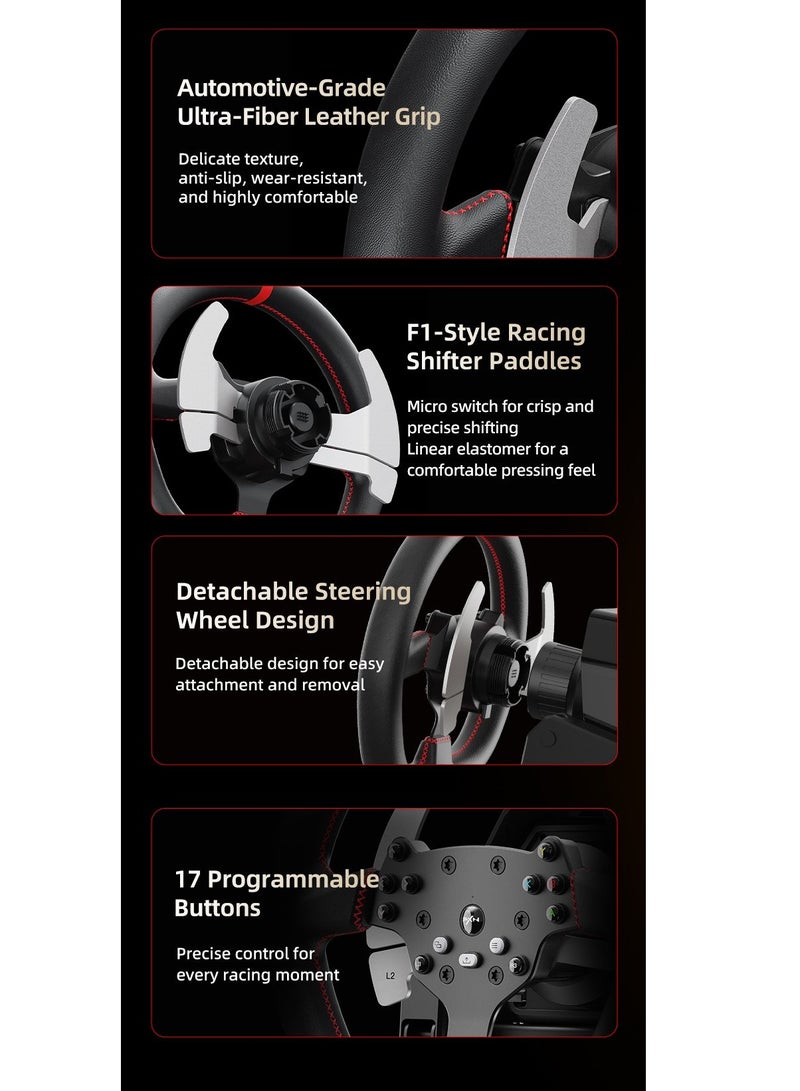 V10 Pro Direct Drive Racing Wheel – 3.2Nm Torque, Servo Motor, Multi-Platform (PC, Xbox, PS4) – 270mm D-Shaped Wheel, 3-Pedal Bundle (Clutch, Brake, Accelerator), Hall-Effect Magnetic Pedals, F1 Paddle Shifters, App Control, Intelligent Cooling 17 Programmable Buttons – Ultimate Realistic Driving Simulator