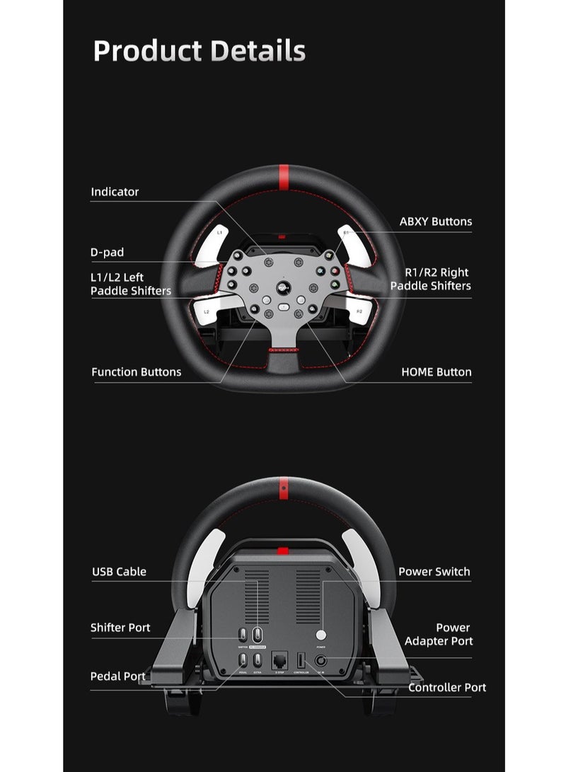 V10 Pro Direct Drive Racing Wheel – 3.2Nm Torque, Servo Motor, Multi-Platform (PC, Xbox, PS4) – 270mm D-Shaped Wheel, 3-Pedal Bundle (Clutch, Brake, Accelerator), Hall-Effect Magnetic Pedals, F1 Paddle Shifters, App Control, Intelligent Cooling 17 Programmable Buttons – Ultimate Realistic Driving Simulator