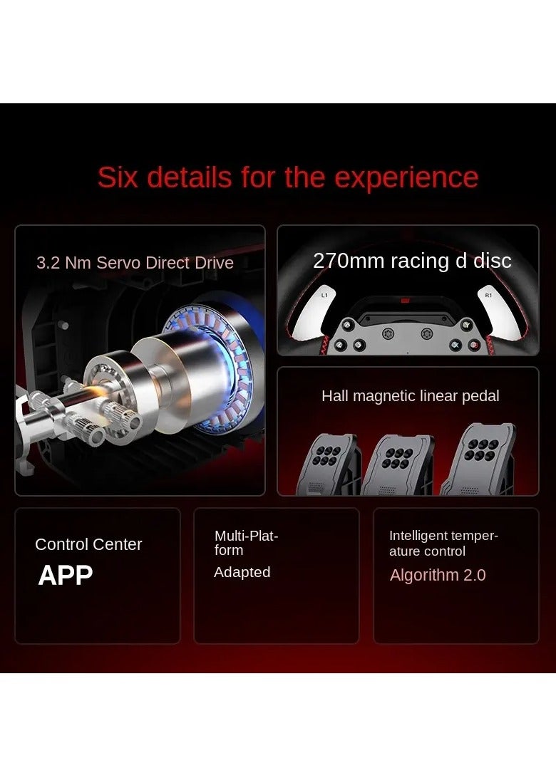 V10 Pro Direct Drive Racing Wheel – 3.2Nm Torque, Servo Motor, Multi-Platform (PC, Xbox, PS4) – 270mm D-Shaped Wheel, 3-Pedal Bundle (Clutch, Brake, Accelerator), Hall-Effect Magnetic Pedals, F1 Paddle Shifters, App Control, Intelligent Cooling 17 Programmable Buttons – Ultimate Realistic Driving Simulator