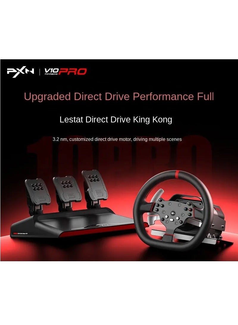 V10 Pro Direct Drive Racing Wheel – 3.2Nm Torque, Servo Motor, Multi-Platform (PC, Xbox, PS4) – 270mm D-Shaped Wheel, 3-Pedal Bundle (Clutch, Brake, Accelerator), Hall-Effect Magnetic Pedals, F1 Paddle Shifters, App Control, Intelligent Cooling 17 Programmable Buttons – Ultimate Realistic Driving Simulator