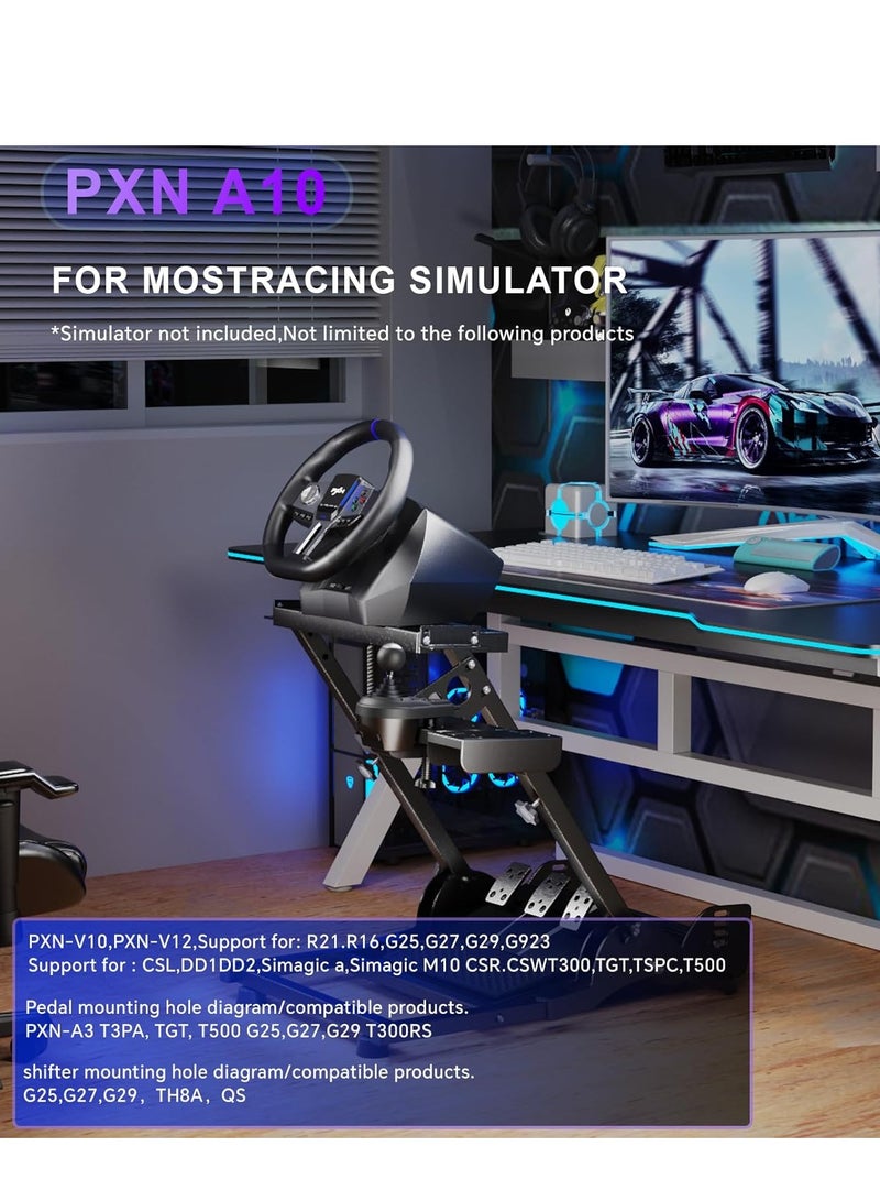 PXN A10 Sim Racing Wheel Stand – Universal Adjustable Foldable Cockpit for Logitech G29, G920, G923, Fanatec, Thrustmaster T300GT, T500, CSL DD, Simagic M10 PXN V10 V12 | Heavy-Duty Carbon Steel | Shifter & Handbrake Mount | Compact & Stable Gaming Wheel Stand | Anti-Slip Base  - Image 5
