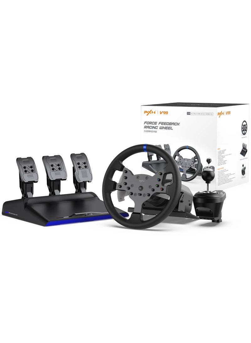 PXN V99 Racing Steering Wheel 270°/900° 3.2Nm Force Feedback, Hall Magnetic Pedals, 6+1 Gear Shifter, Dual Paddle, Detachable Faceplate, Mobile App Support, 11" Rubber Grip for PS4/PS3/Xbox One/Xbox Series X|S/PC – Realistic Simulation Driving Wheel for Truck, Rally, Drift & Racing Games  - Image 1