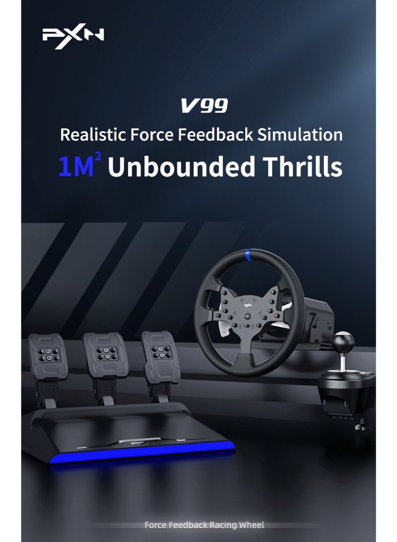 PXN V99 Racing Steering Wheel 270°/900° 3.2Nm Force Feedback, Hall Magnetic Pedals, 6+1 Gear Shifter, Dual Paddle, Detachable Faceplate, Mobile App Support, 11" Rubber Grip for PS4/PS3/Xbox One/Xbox Series X|S/PC – Realistic Simulation Driving Wheel for Truck, Rally, Drift & Racing Games  - Image 2