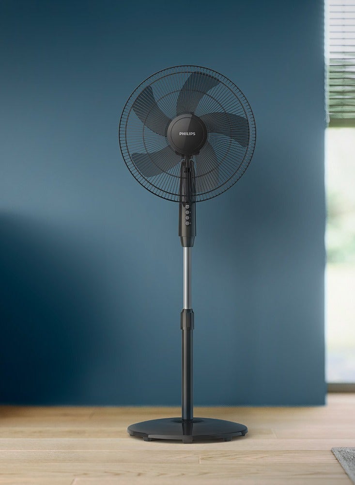 Philips Series 600 Pedestal Fan, Fan airflow 3250 m3/h,Tiltable and oscillating, 3speed settings, Head diameter 45 cm, quiet 40 dB(A) at the lowest setting - 45 W ACP620/01 Black - Image 2