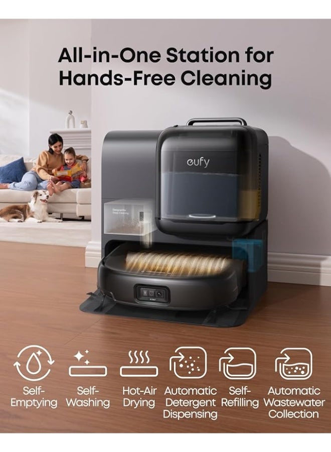 إيوفي eufy Robot Vacuum Omni E28, HydroJet™ System, Portable Deep Cleaner, Turbo Suction, DuoSpiral™ Detangle Brushes, CornerRover™ Arm 40 W T2352V11 black 