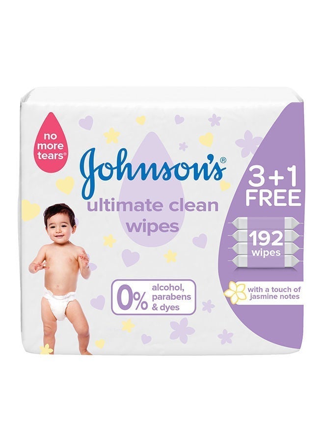 Johnson's Baby Ultimate Clean Wipes, Jasmine, 192 Pcs, 4X48'S 