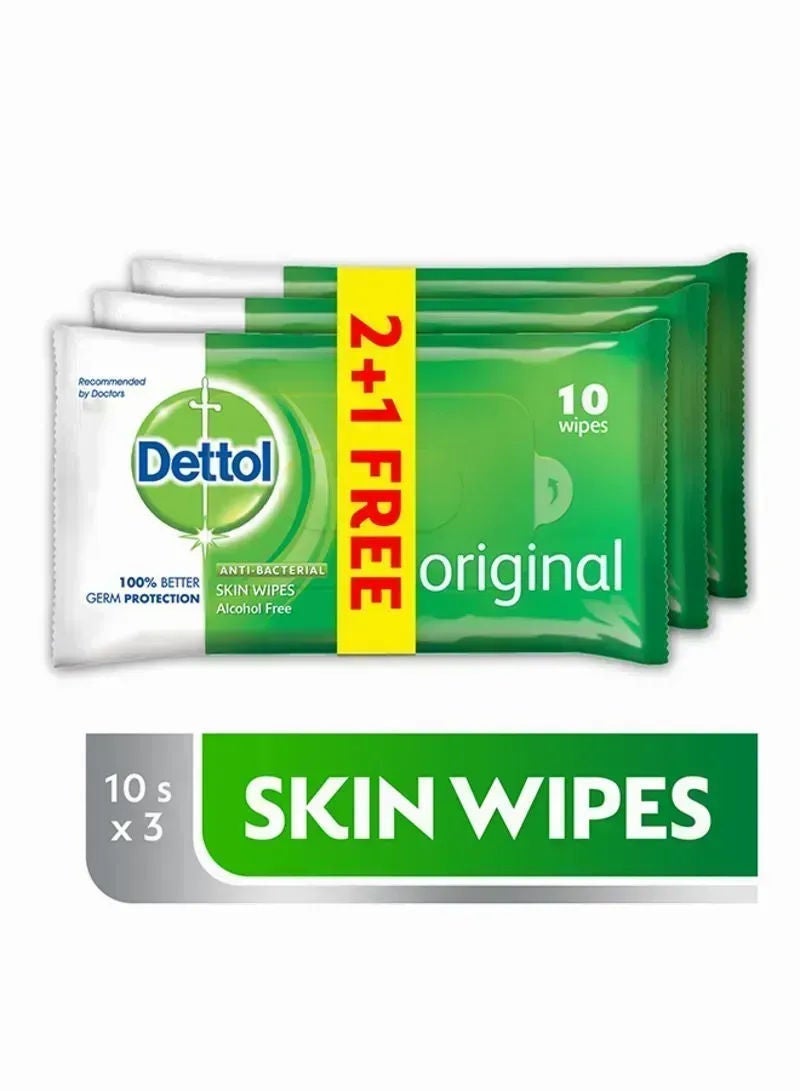 Dettol Original Antibacterial Skin Wipes, 3x10 Pcs 