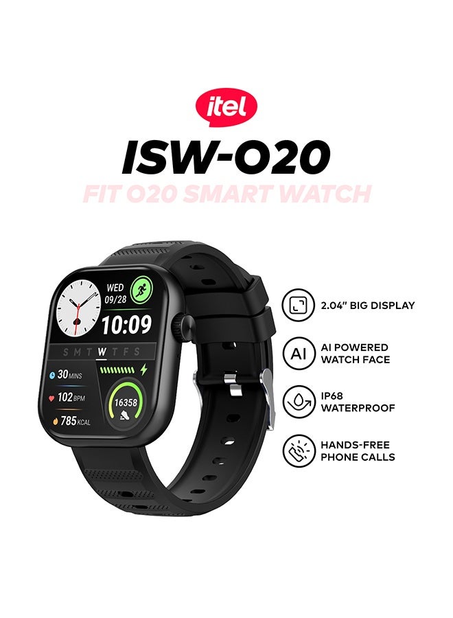 ITEL 220 mAh O20 Smartwatch - 2.04'' Display, IP68 Waterproof Black - Image 2
