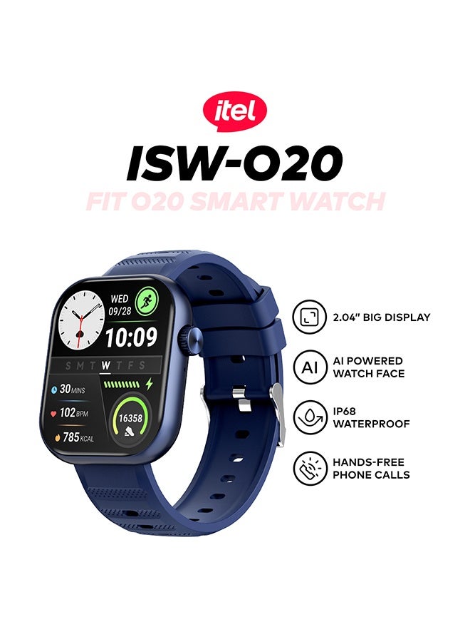 ITEL 220 mAh O20 Smartwatch - 2.04'' Display, IP68 Waterproof Deep Blue - Image 2