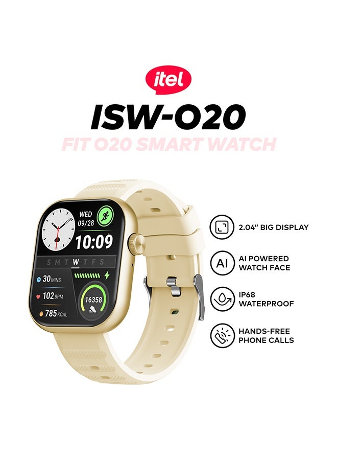 ITEL 220 mAh O20 Smartwatch - 2.04'' Display, IP68 Waterproof Rose Gold - Image 2
