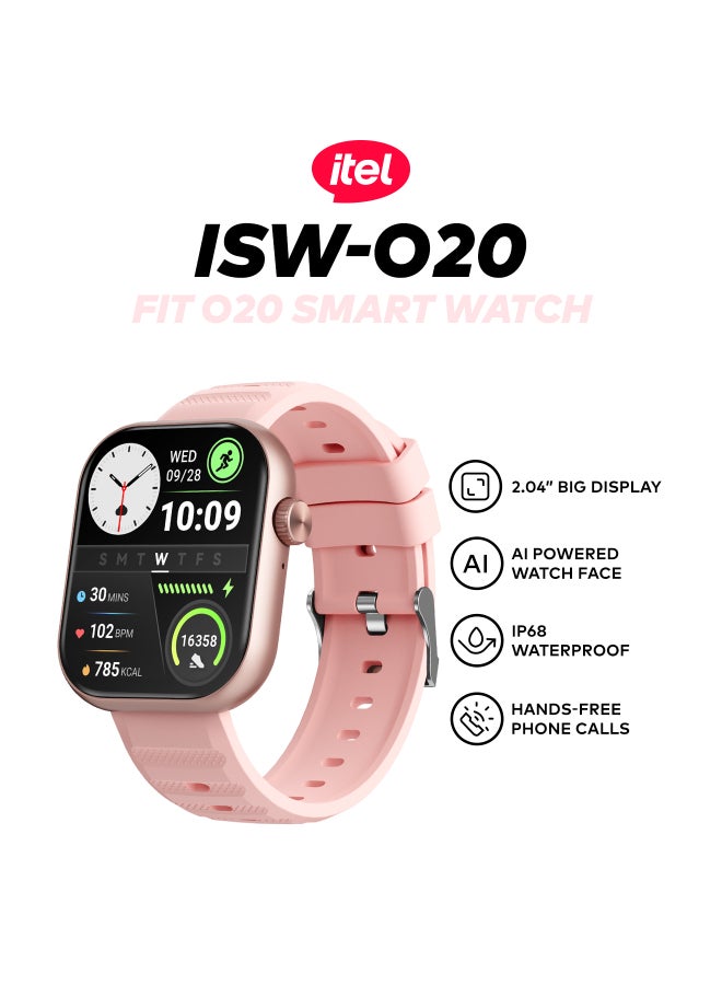ITEL 220 mAh O20 Smartwatch - 2.04'' Display, IP68 Waterproof Rose Gold - Image 2