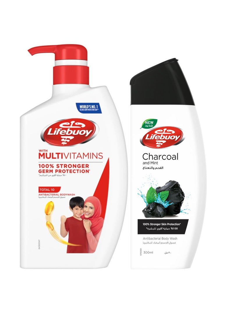 Lifebuoy With Multivitamins & Charcoal and Mint Body Wash 500+280ml 