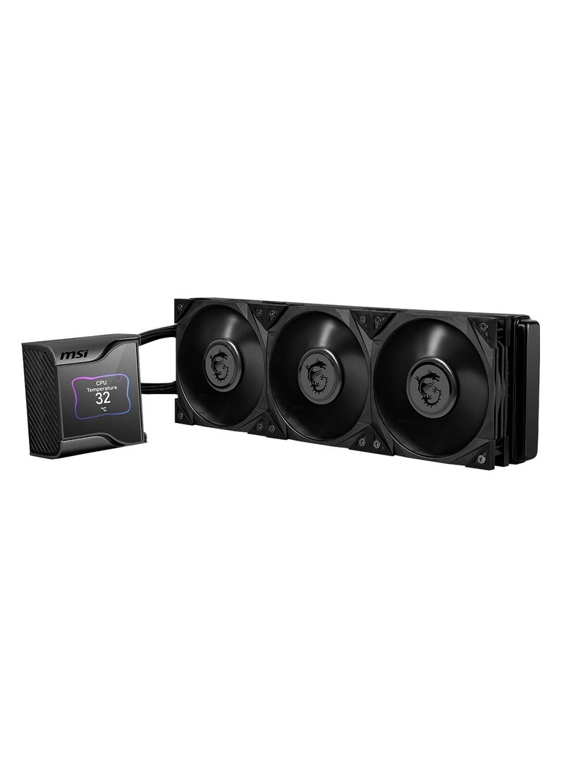 MSI MEG Coreliquid S360 AIO Liquid CPU Cooler, 360mm Radiator, Intel LGA1700 Compatible, 3x 120mm Silent Gale Fans, 56.2 CFM, 2000 RPM, 4-Pin PWM, Hydro Dynamic Bearing, 2.4" LCD Display, ARGB, Black | 9S6-6A0521-005  - Image 2