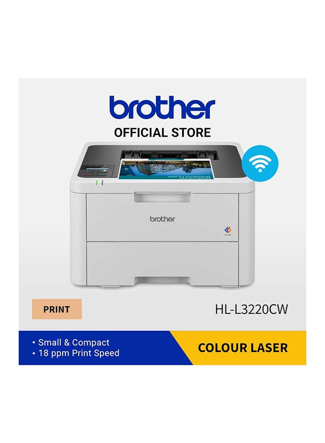 بروذر HL-L3220CW A4 Wireless Colour Laser Printer | 1 Sheet Multi-purpose tray | Print speed up to 18/19 ppm (A4/LTR) | Wireless And Wi-Fi Direct | Mobile Printing | AirPrint | Duplex | NFC - White - Image 1