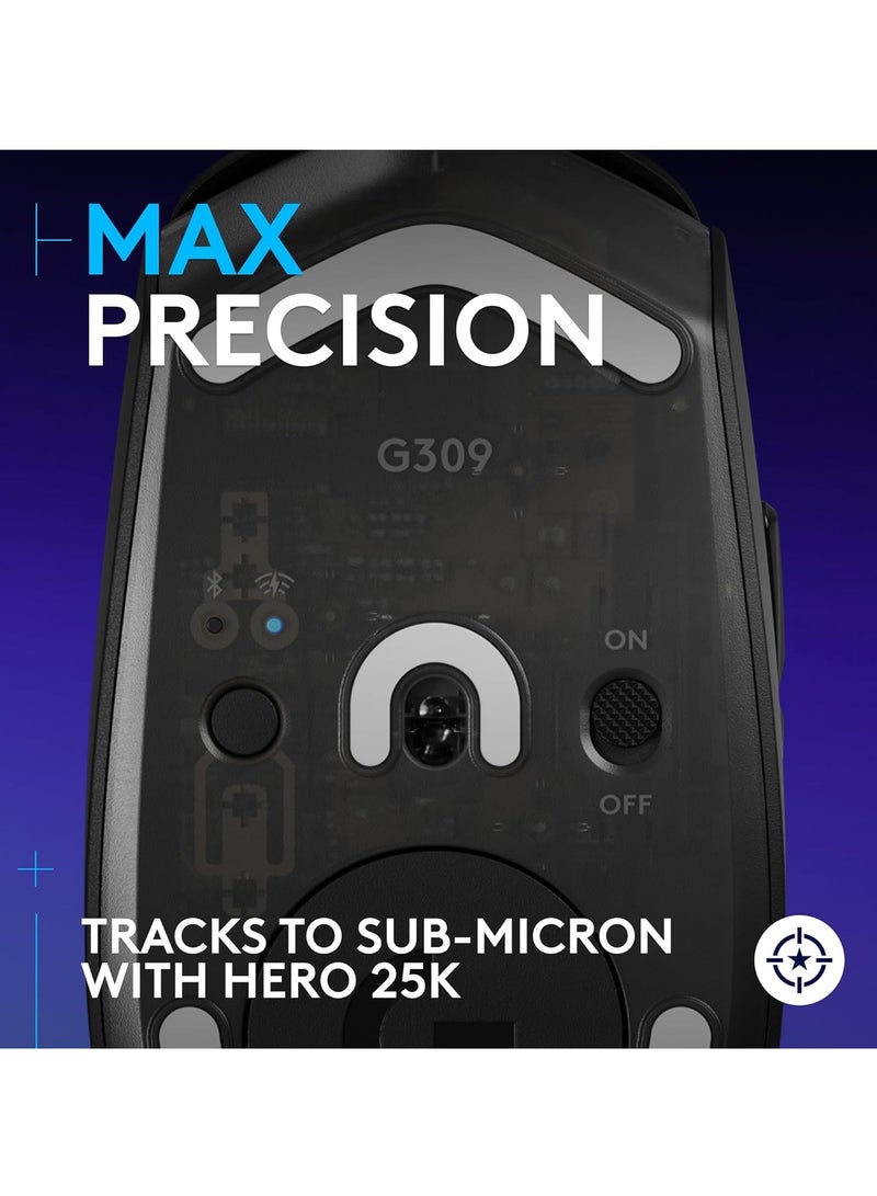لوجيتيك - G309 LIGHTSPEED Wireless/Bluetooth Gaming Mouse, Lightweight, LIGHTFORCE Hybrid Switches, HERO 25K Sensor, 86g & 300+ hr battery life with AA battery, 6 Programmable Buttons, PC & Mac - Black - Image 1