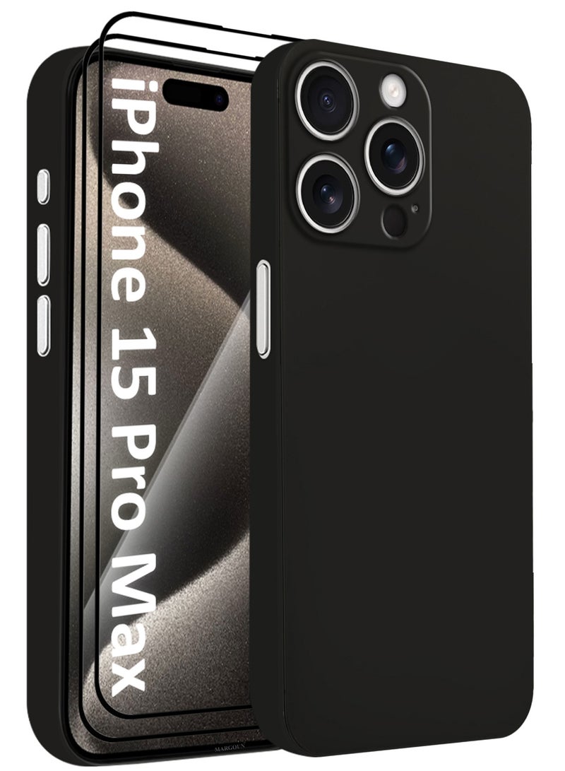 مارجون (for iPhone 15 Pro Max) 3Packs Case Cover Air Skin Series Back Cover Sturdy Durable Thin Case Drop Protection Cover - Transparent Black Black-3 - Image 1