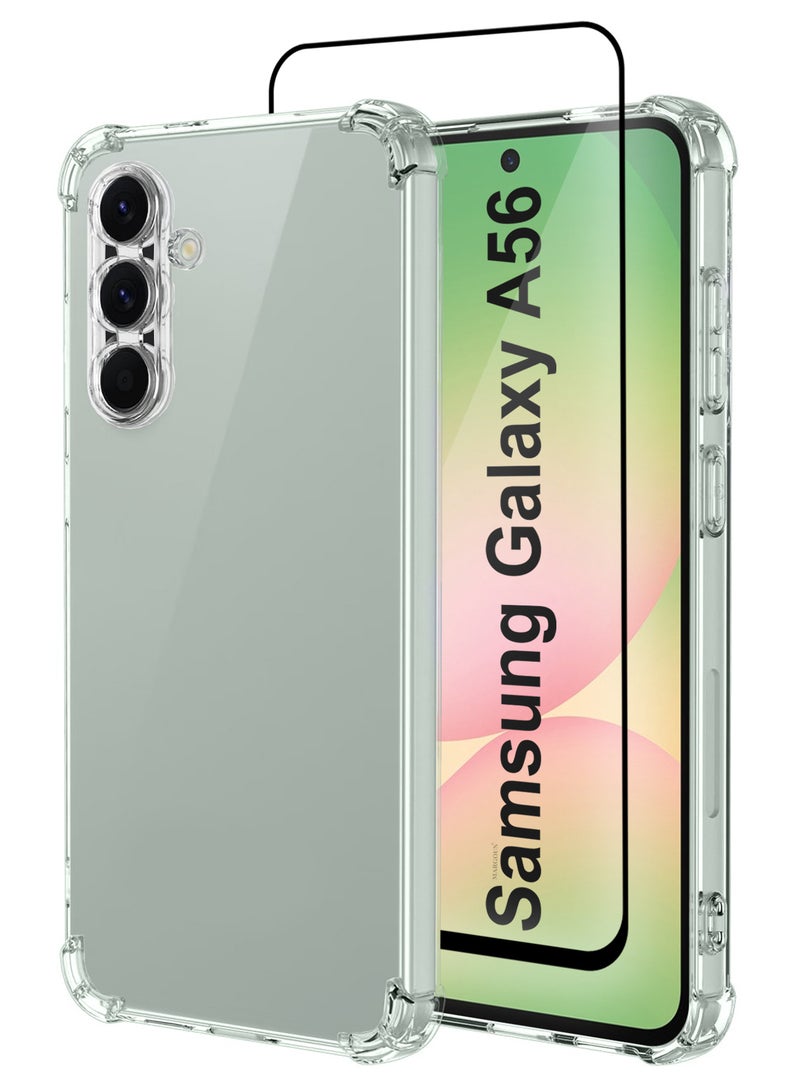 MARGOUN Pack Of 2 - TPU Gorilla Case For Galaxy A56 5G – Transparent Shockproof Anti-Fall Cover With Screen Protector - Clear-2  - Image 1