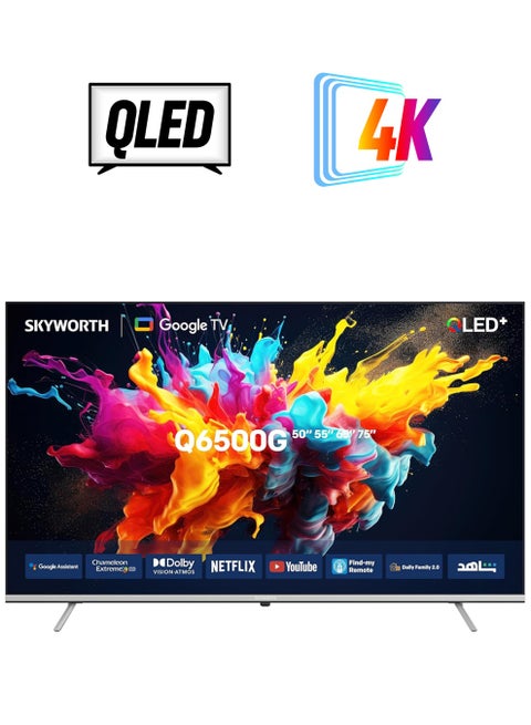 55-Inch QLED 4K UHD Smart Google TV – Dolby Vision, DTS Virtual:X, Wi-Fi, Bluetooth, Netflix, YouTube, Alexa Built-In, Freeview Play 55Q6500G black