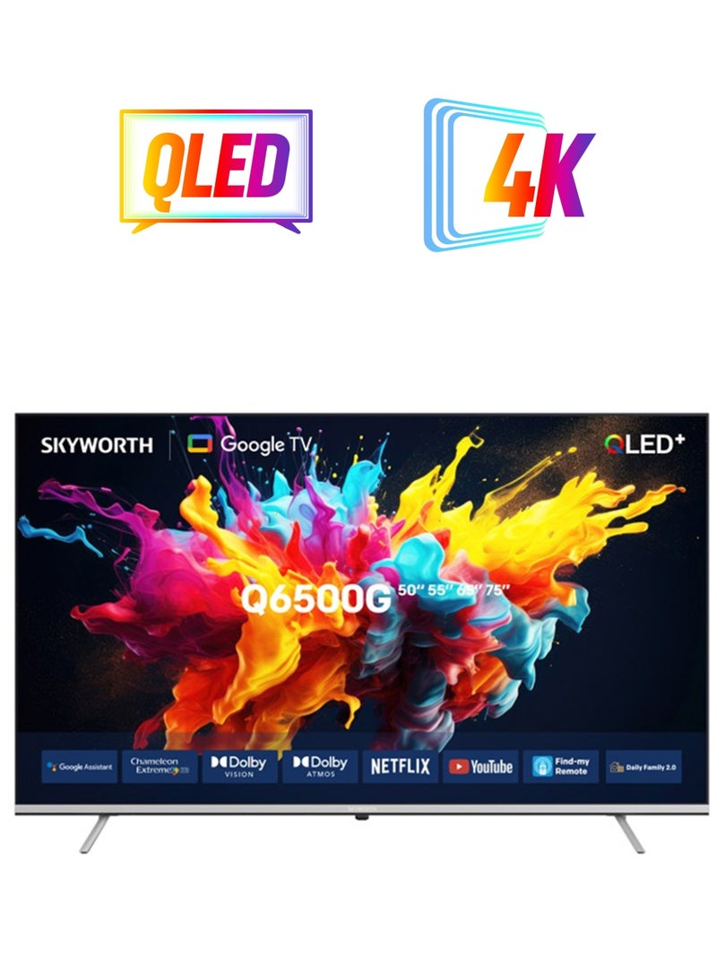 Skyworth 65 Inch 4K Smart UHD QLED TV Google TV With Dolby Vision HDR,DTS Virtual X, YouTube,Netflix,Bluetooth,Freeview Play & Alexa Built-in,WiFi -1 years manufacturer's warranty 65Q6500G Black  - Image 1