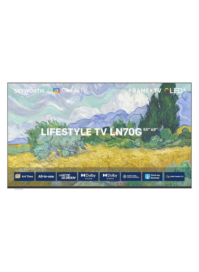 Skyworth 65LN70G 65-inch  4K UHD QLED Smart Frame TV - Google TV, Dolby Vision/Atmos, HDR10+, 120Hz MEMC, AI Voice Remote, 3x HDMI 2.1 (VRR/ALLM), 32GB Storage - Premium Home Theater Experience 65LN70G White/black  - Image 1