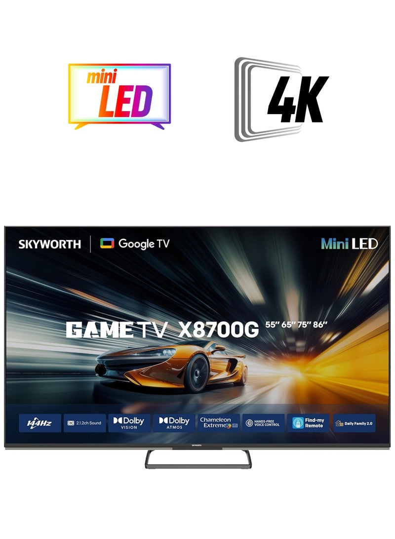 Skyworth 75X8700G 75-Inch 4K MiniLED Smart TV – 144Hz Refresh Rate, Dolby Vision & Atmos, HDR10+, Google TV, HDMI 2.1 (4K@120Hz), Bluetooth 5.1, Voice Control – 2025 Premium Gaming & Cinema Edition 75X8700G black  - Image 1
