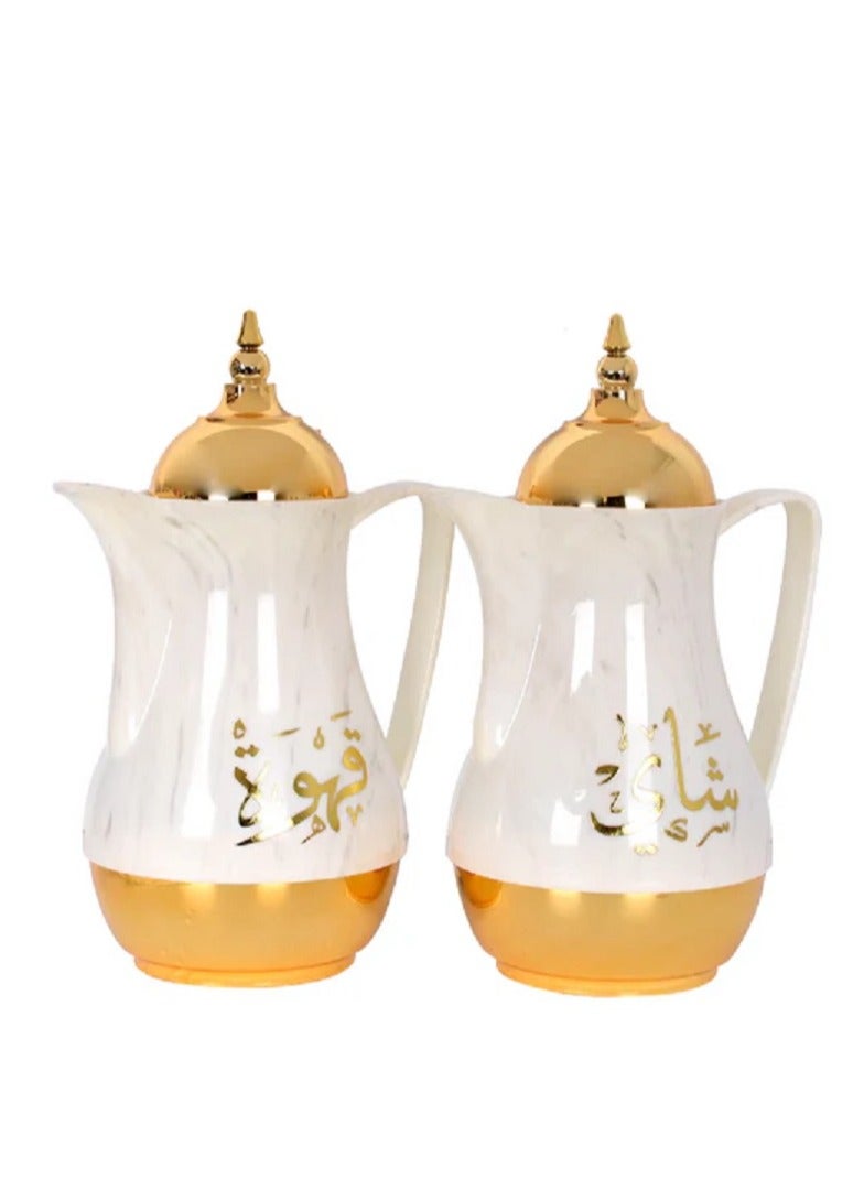 رويال فورد RF9414 Double Wall 1 L+1 L, 2 Pieces, Marble Tea And Cawa Set Multicolour - Image 1