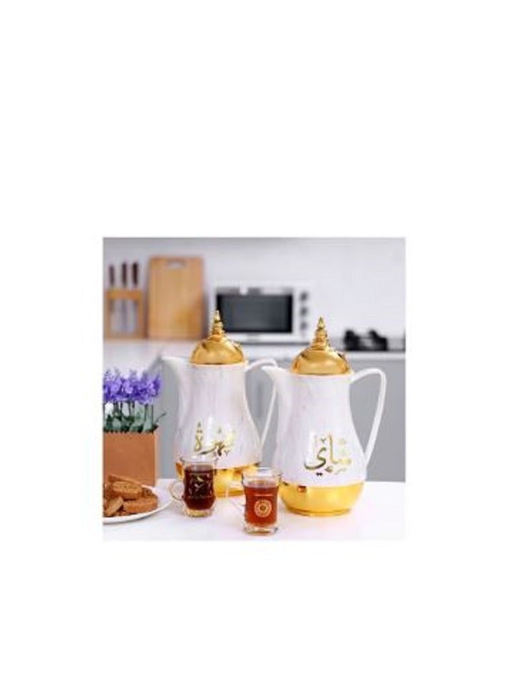 رويال فورد RF9414 Double Wall 1 L+1 L, 2 Pieces, Marble Tea And Cawa Set Multicolour - Image 3