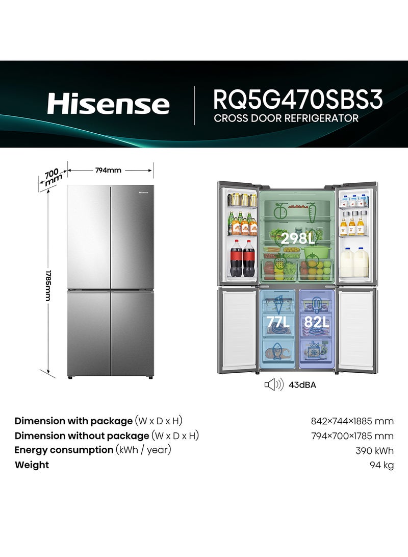 Hisense Gross 610L/Net 456L Cross Door  Refrigerator Fridge RQ5G470SBS3, My Fresh Choice Function, Metal-Tech Cooling, Durable Inverter, Premium Flat Door Design, Total No Frost, Multi AirFlow, Inverter RQ5G470SBS3 SILVER - Image 3