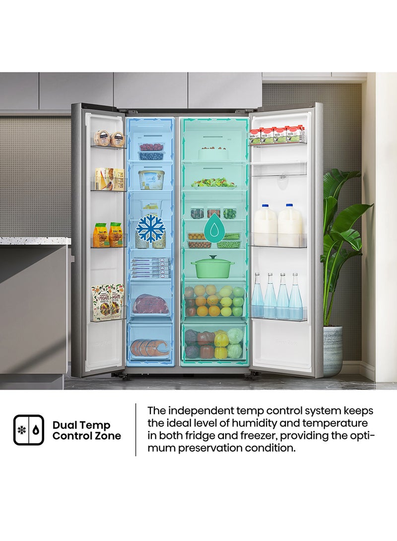 هايسنس ثلاجة مزدوجة الأبواب 869 لتر، موزع مياه غير موصل، منطقة تحكم في درجة الحرارة مزدوجة، عاكس متين، 91×71.7×179.5 سم (طول×عرض×ارتفاع) - - Image 4
