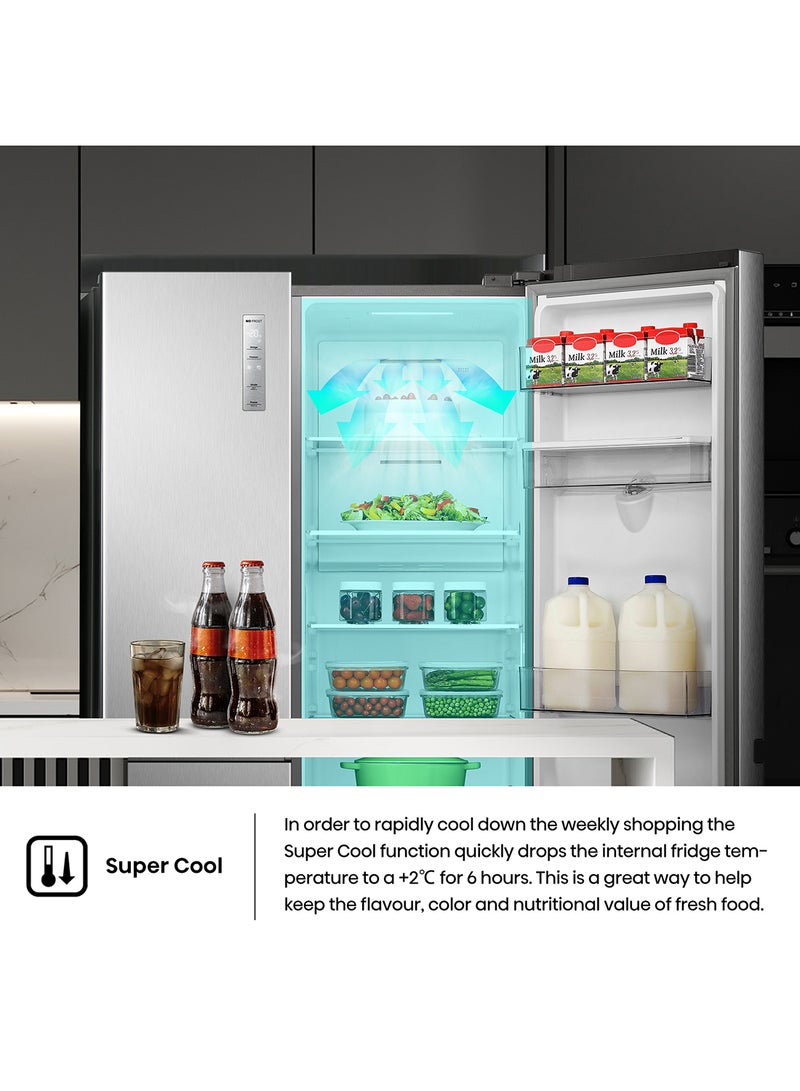 هايسنس ثلاجة مزدوجة الأبواب 869 لتر، موزع مياه غير موصل، منطقة تحكم في درجة الحرارة مزدوجة، عاكس متين، 91×71.7×179.5 سم (طول×عرض×ارتفاع) - - Image 3