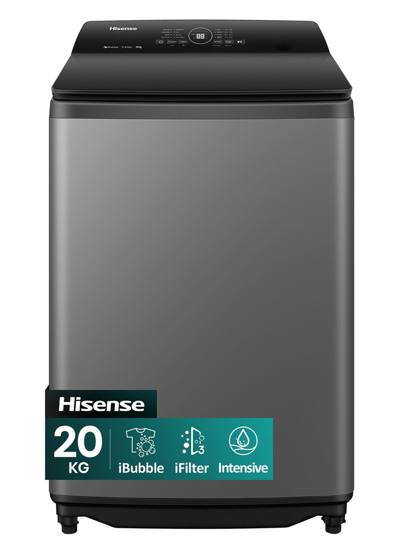 Hisense Top Load Washing Machine iBubble, iFilter, Aqua Save, Intensive, Soft Closing Lid+, Soak, Air Dry, Auto Restart - WT3I2023UT Titanium Gray - Image 1