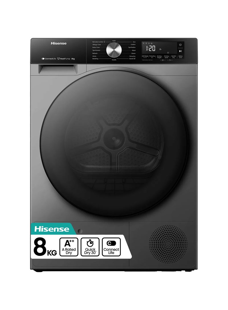 Hisense 3S Series DH3S802BT2 WiFi Connected 8kg Heat Pump Tumble Dryer - DH3S802BT2 Titanium  - Image 1