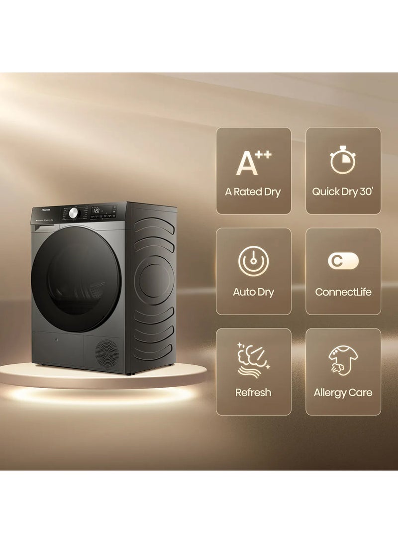 Hisense 3S Series DH3S802BT2 WiFi Connected 8kg Heat Pump Tumble Dryer - DH3S802BT2 Titanium  - Image 3