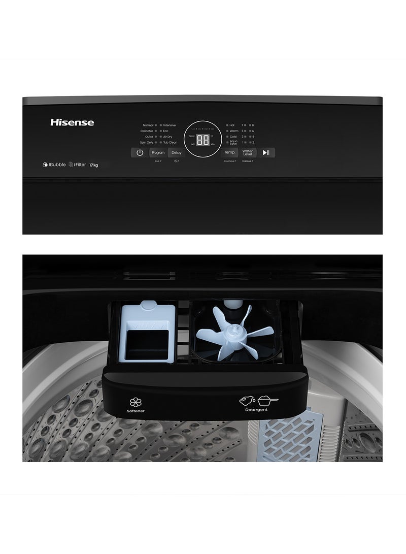 Hisense 17KG Top Loading Washing Machine WT3I1723UT, iBubble Clean, iFilter Function, Intensive, Aqua Save, Soft-Closing Lid+, Smart Fuzzy, Rear Control, Tub Clean WT3I1723UT Titanium Grey - Image 4
