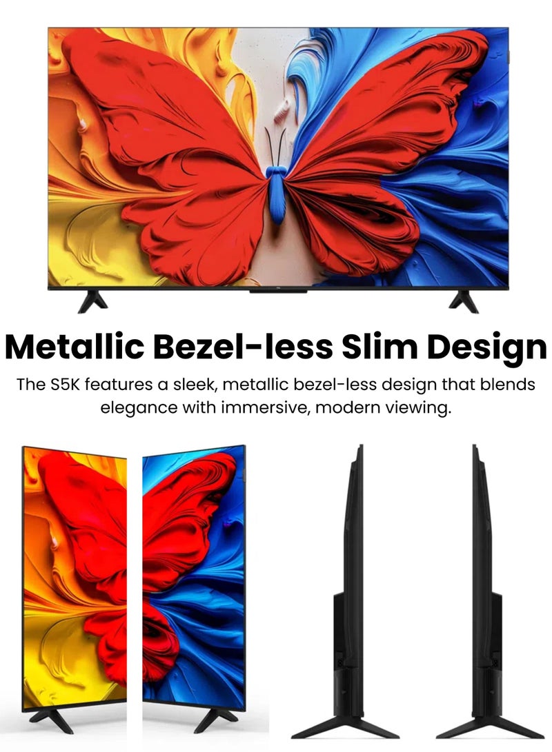TCL 43 Inch S5K QLED Full HD Smart Google TV with Google Voice, HDR10, Dolby Audio, Google Cast, and Metallic Bezel-less Slim Design - 2025 Model 43S5K Black  - Image 3