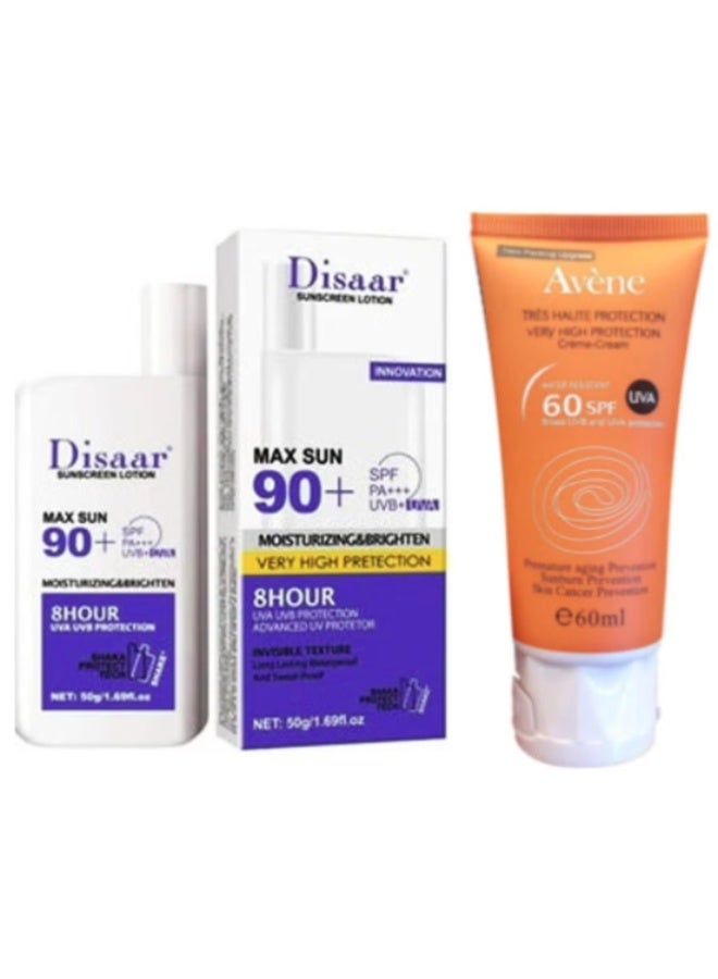 Avene Sunscreen Moisturizer And Brighten very High Protection SPF 90 50 grams and SPF60 Sunscreen 60ml 50grams - Image 1
