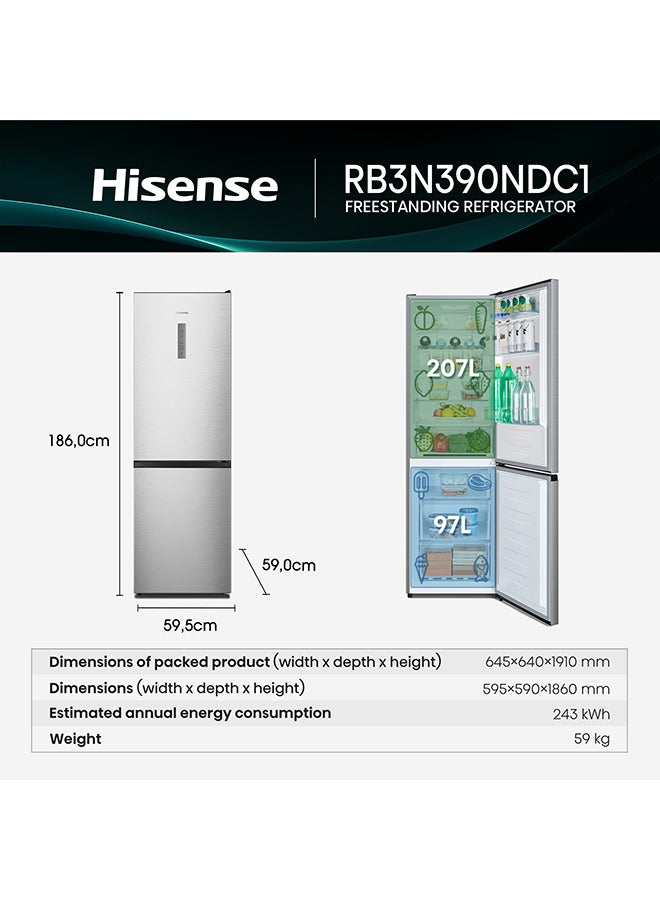 Hisense Two Door Bottom Mount Refrigerator - 390L Freezer Fridge , Frost Free, Multi Air Flow - RB3N390NDC1 Silver - Image 3